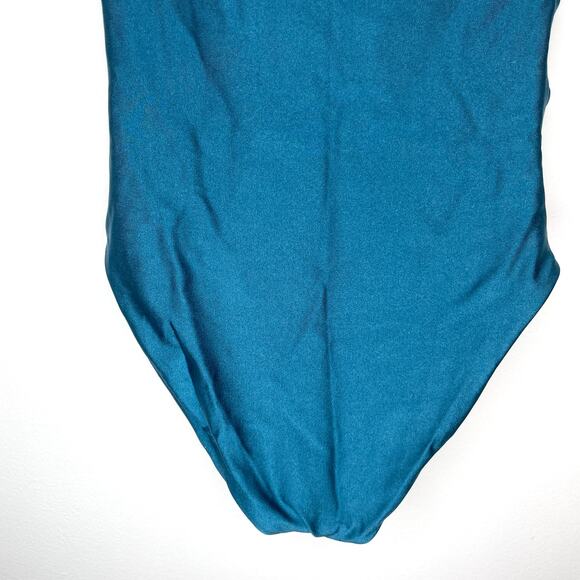 Jade Swim Yara Strapless Shirred One Piece Swimsuit In Teal Shimmer Size XS New - Picture 8 of 11